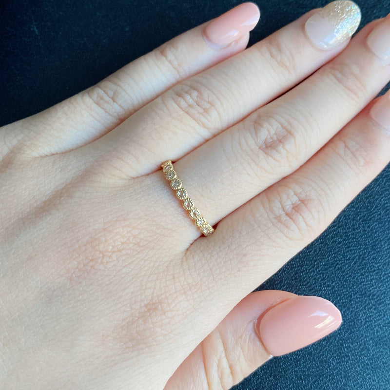 【ローズカット】天然ダイヤモンド ハーフエタニティリング 18金