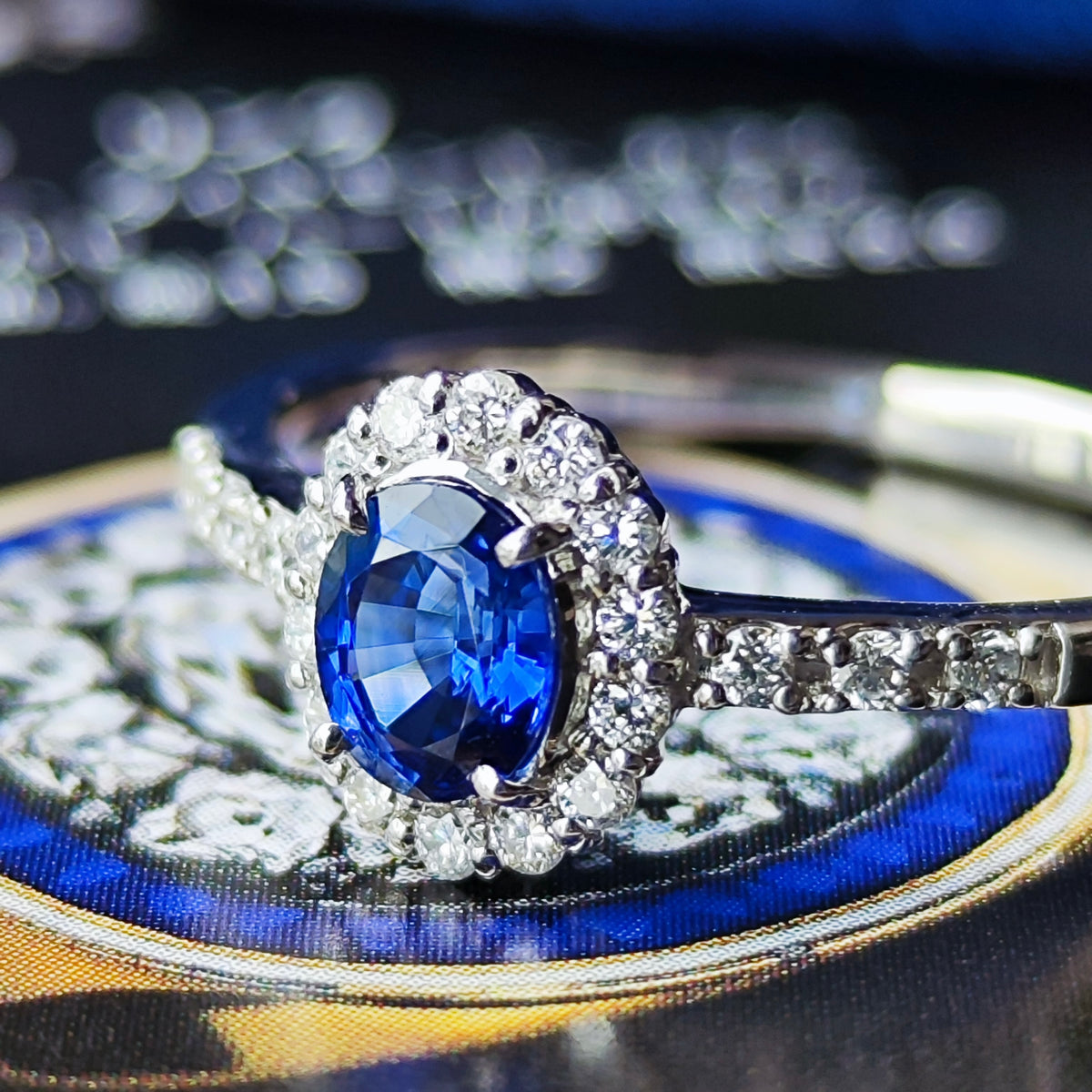 【コーンフラワー】天然サファイア 0.49ct 天然ダイヤモンド リング