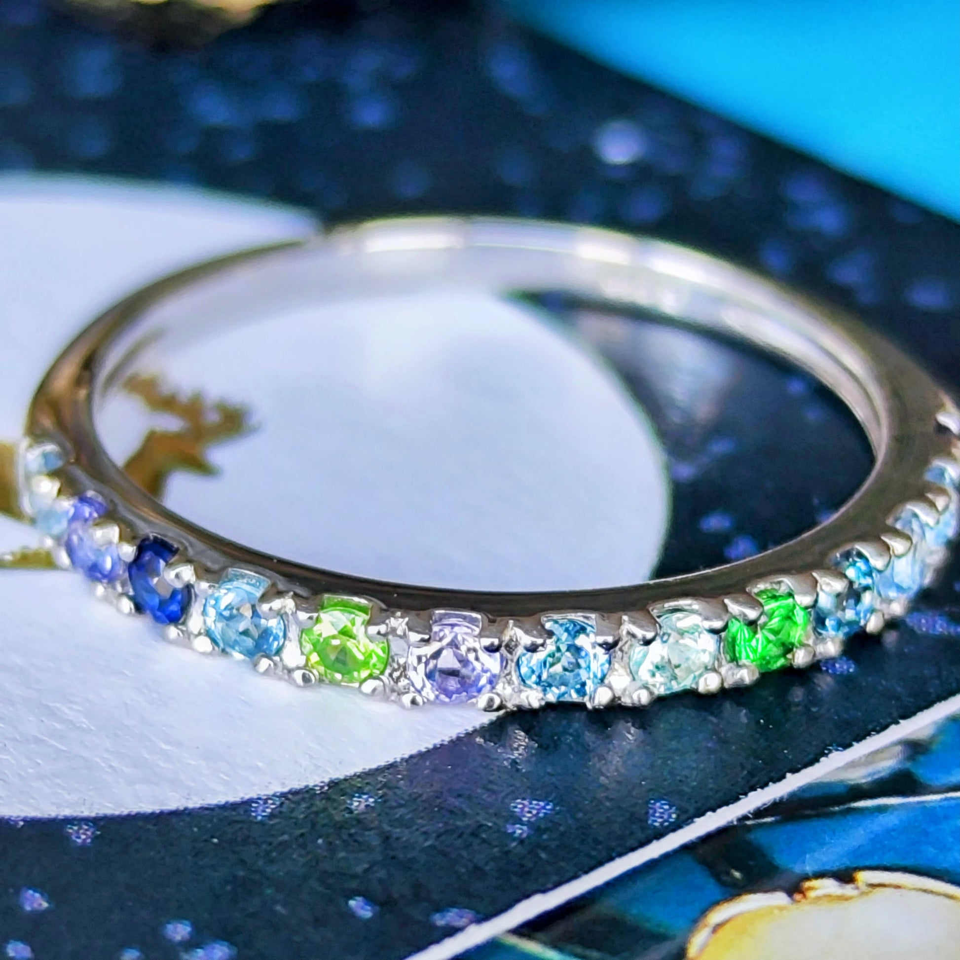 【お値下げ】マルチカラーリング 天然石 プラチナリング