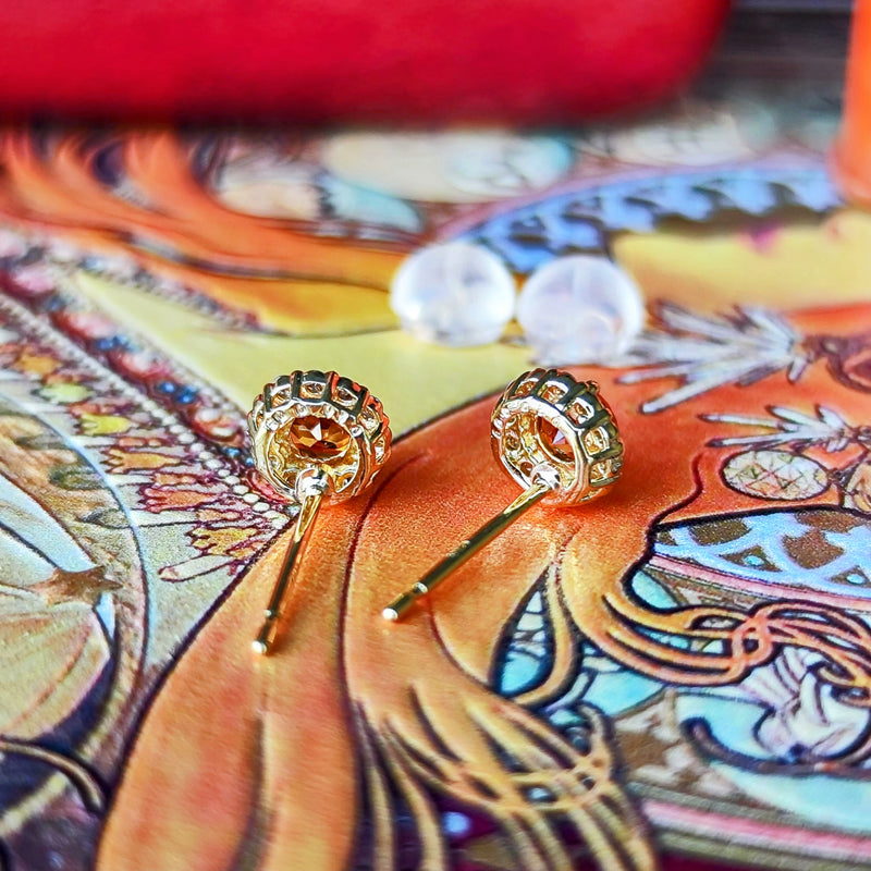 天然スぺサルティンガーネット 天然ダイヤモンド 18金ピアス