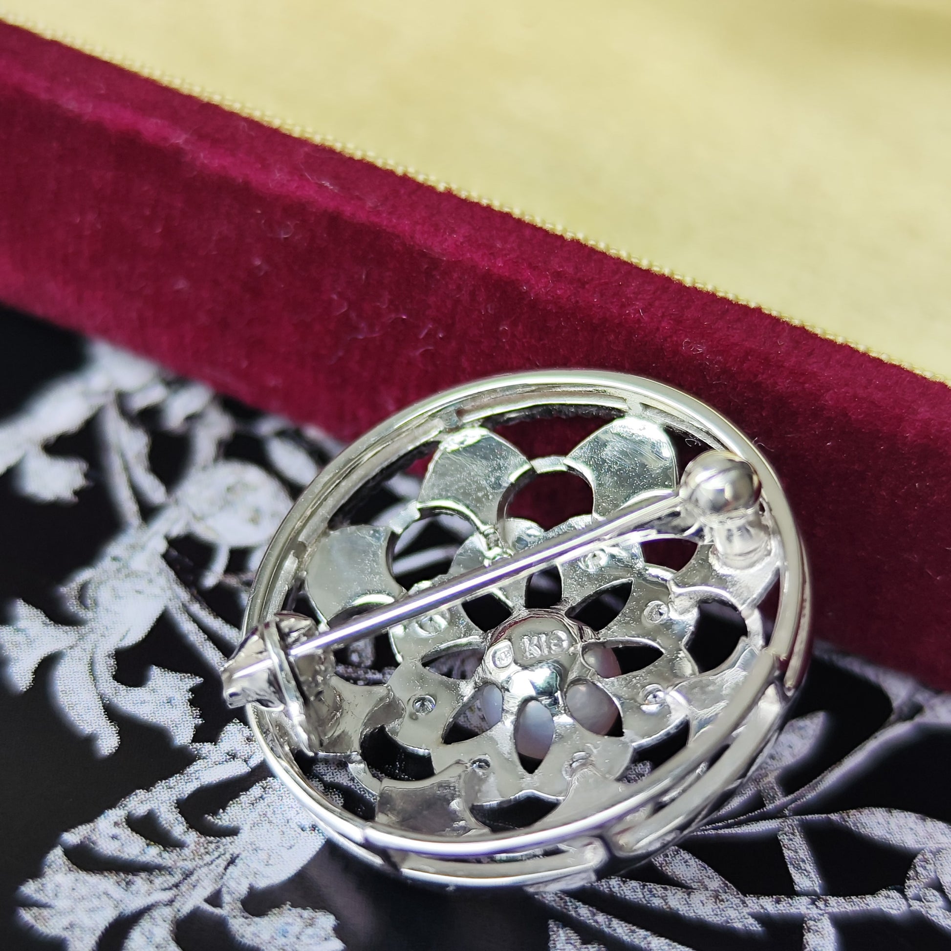 MIKIMOTO ミキモト あこや真珠 天然ダイヤモンド ブローチ 18金WG