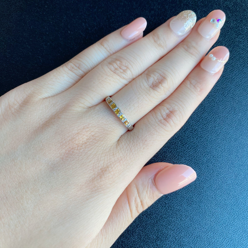 天然イエローサファイア プリンセスカット 天然ダイヤモンド リング