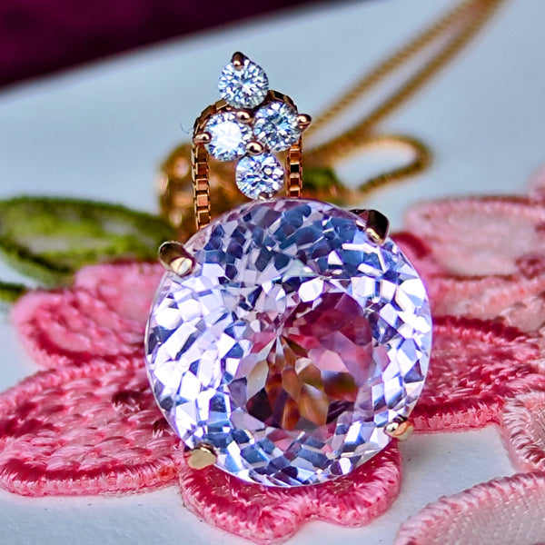 天然クンツァイト 7.10ct 天然ダイヤモンド ネックレス
