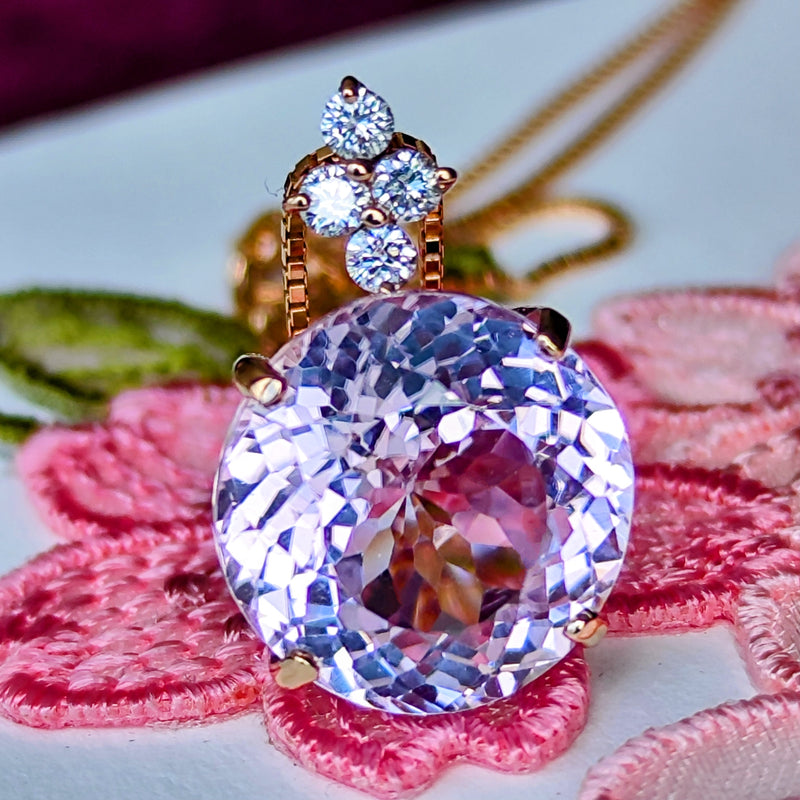 天然クンツァイト 7.10ct 天然ダイヤモンド ネックレス