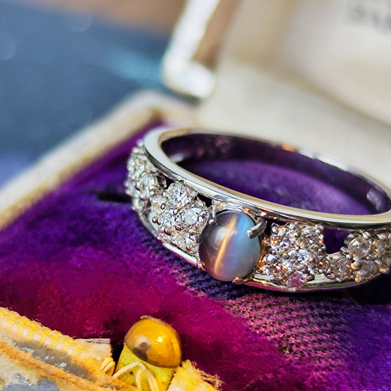 天然アレキサンドライトキャッツアイ 天然ダイヤモンド リング