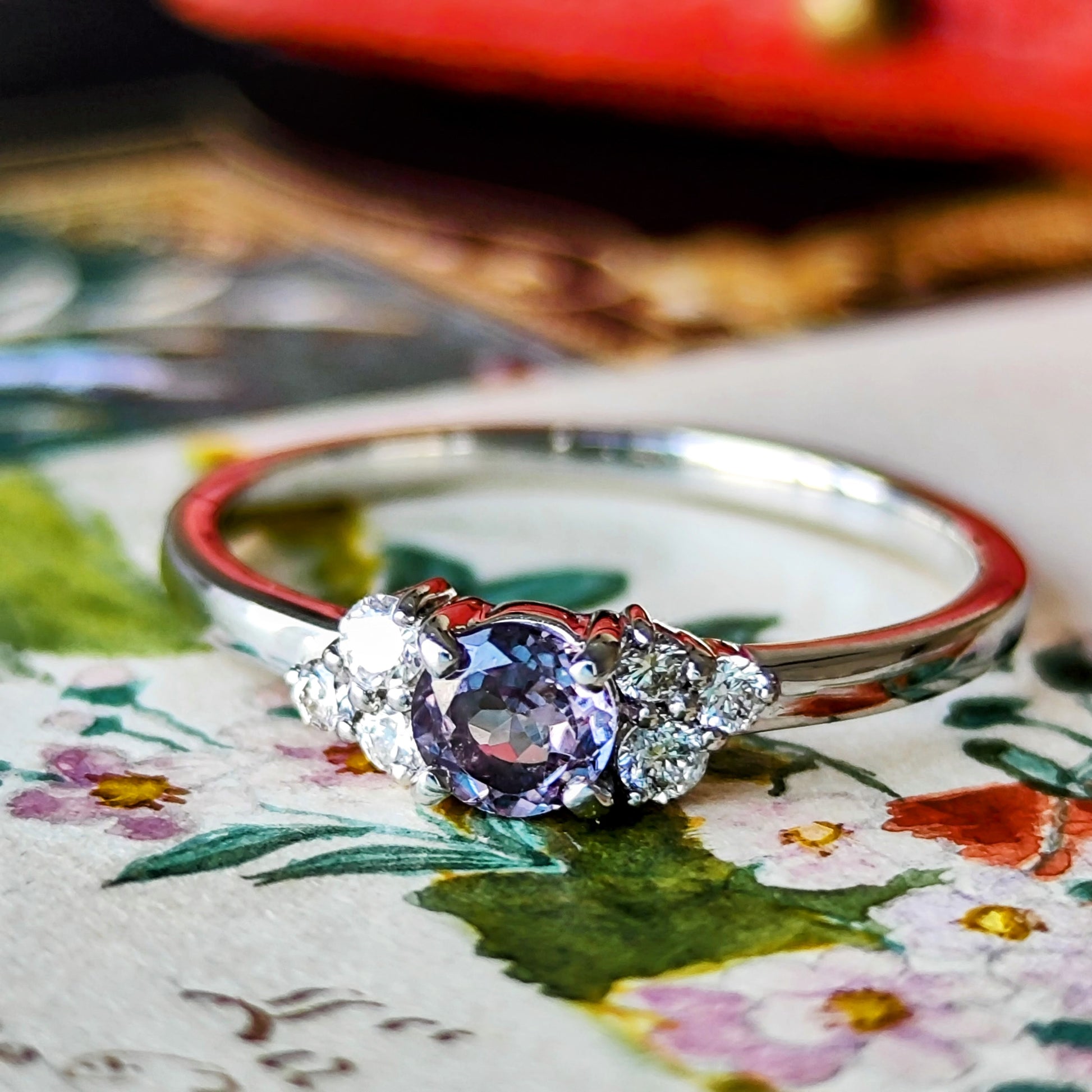 【カラーチェンジ】天然ガーネット 天然ダイヤモンド プラチナリング