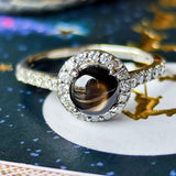 【魅惑の黒い宝石】天然ブラックスターサファイア 天然ダイヤモンド リング
