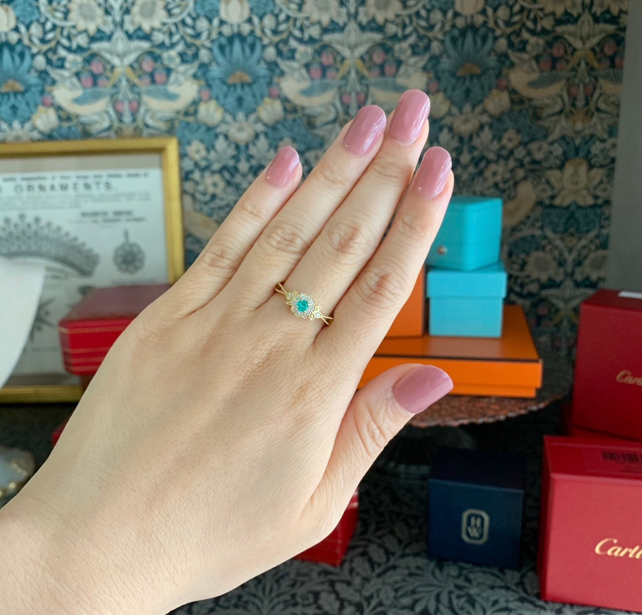 天然パライバトルマリン 0.16ct 天然ダイヤモンド 18金リング