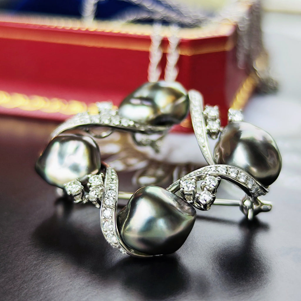 MIKIMOTO ミキモト 黒蝶真珠 ダイヤモンド ブローチ兼 ネックレス