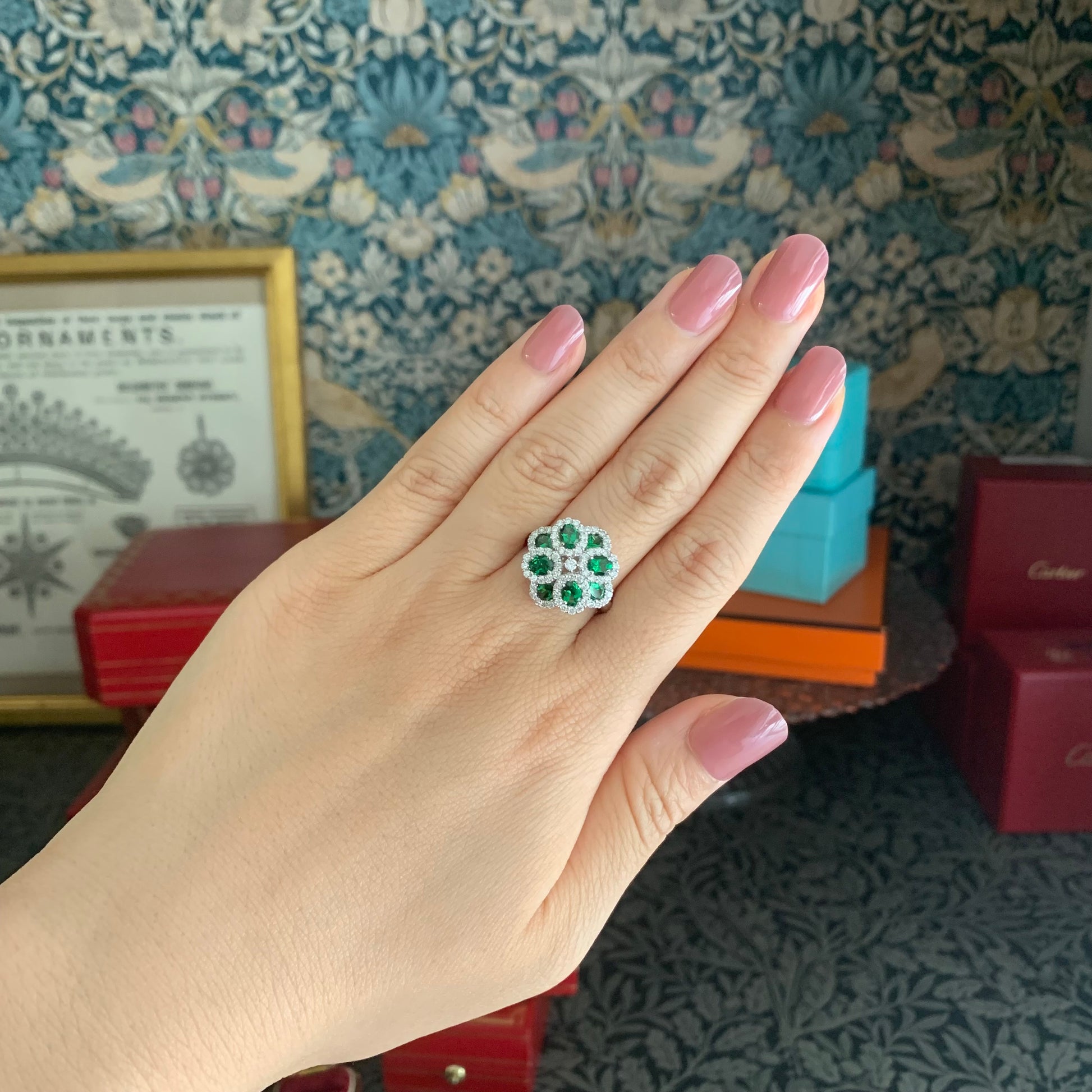 天然グリーンガーネット 1.60ct 天然ダイヤモンド プラチナリング
