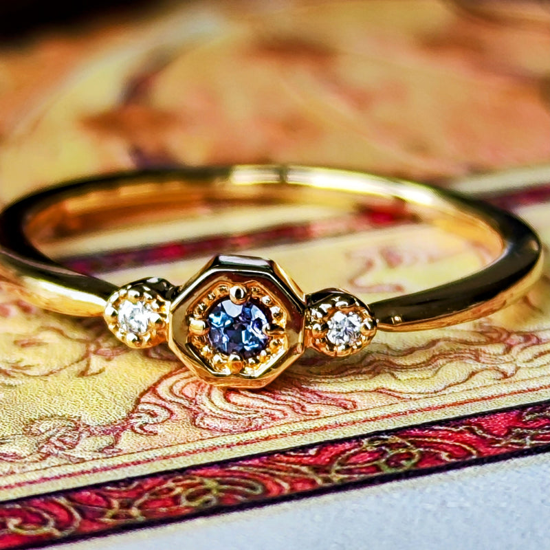 天然アレキサンドライト 天然ダイヤモンド リング