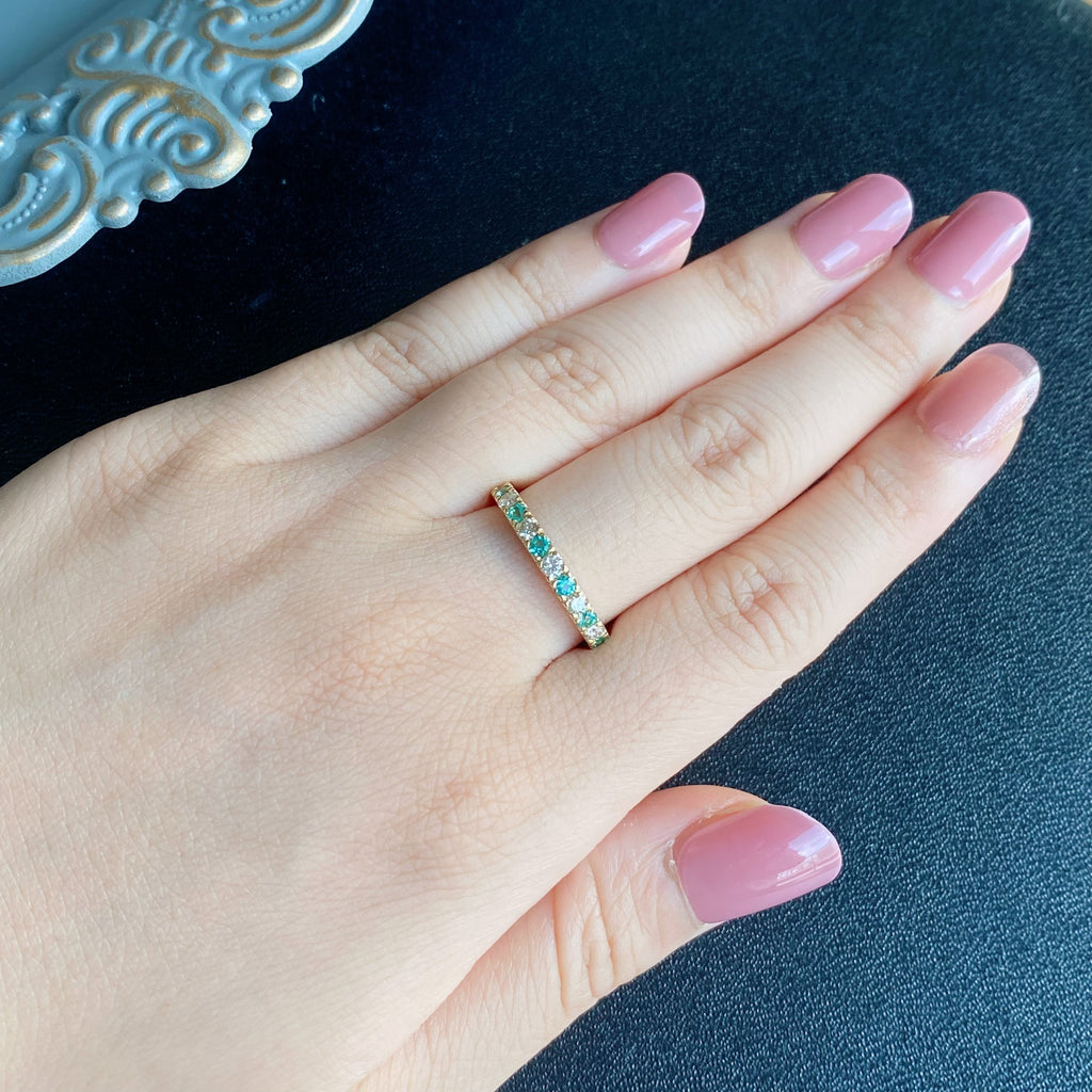 天然パライバトルマリン 天然ダイヤモンド 一文字タイプ 18金リング