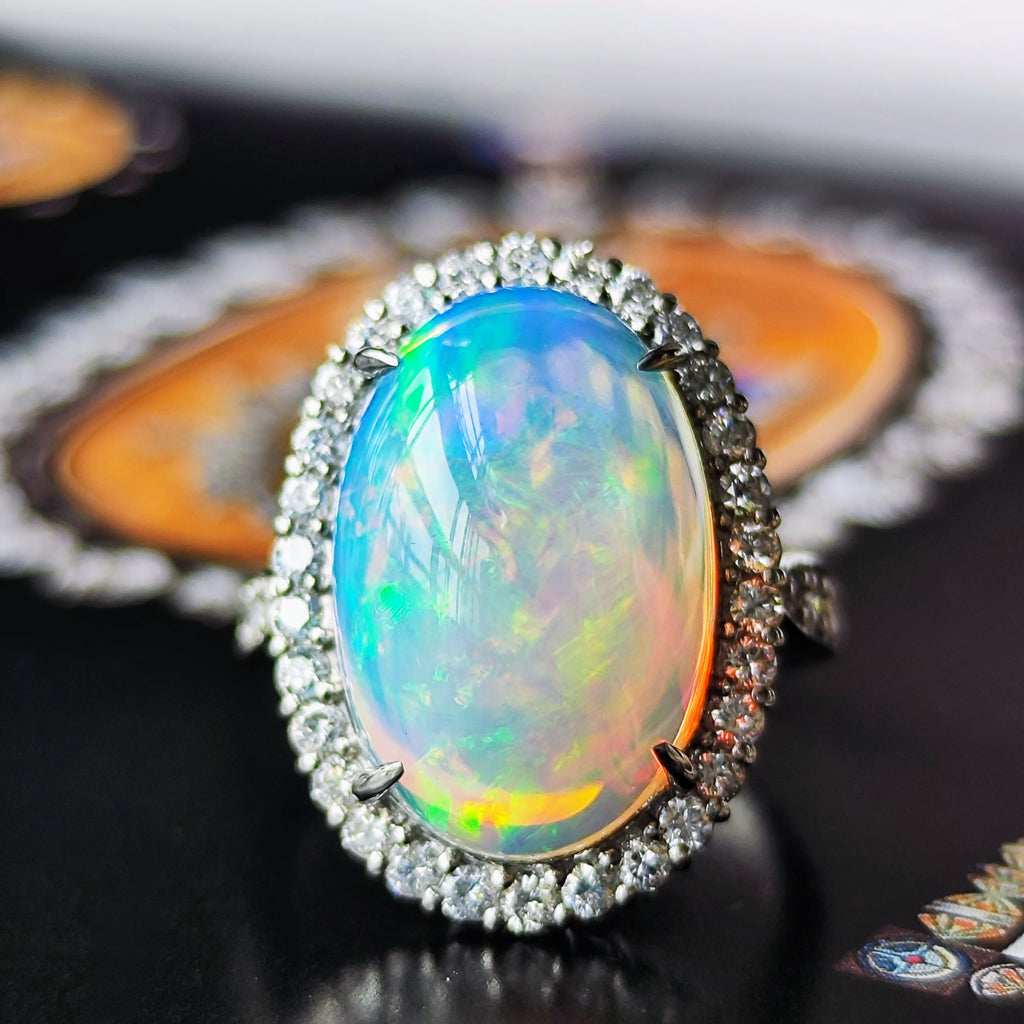 天然オパール エチオピア産 7.55ct 天然ダイヤモンド プラチナリング