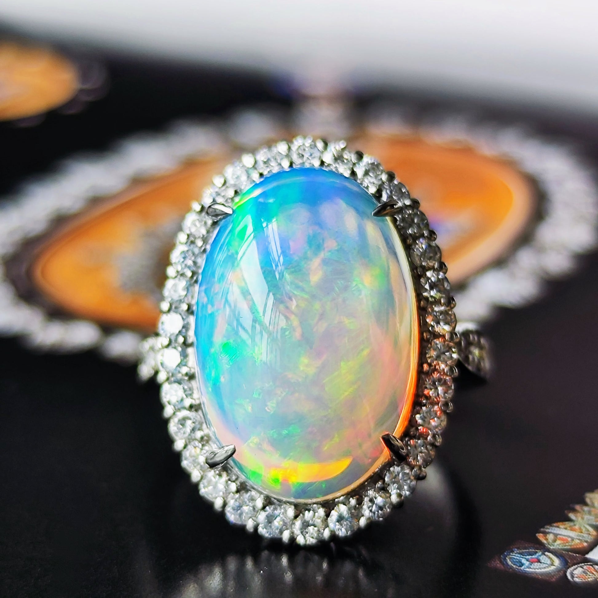 天然オパール エチオピア産 7.55ct 天然ダイヤモンド プラチナリング