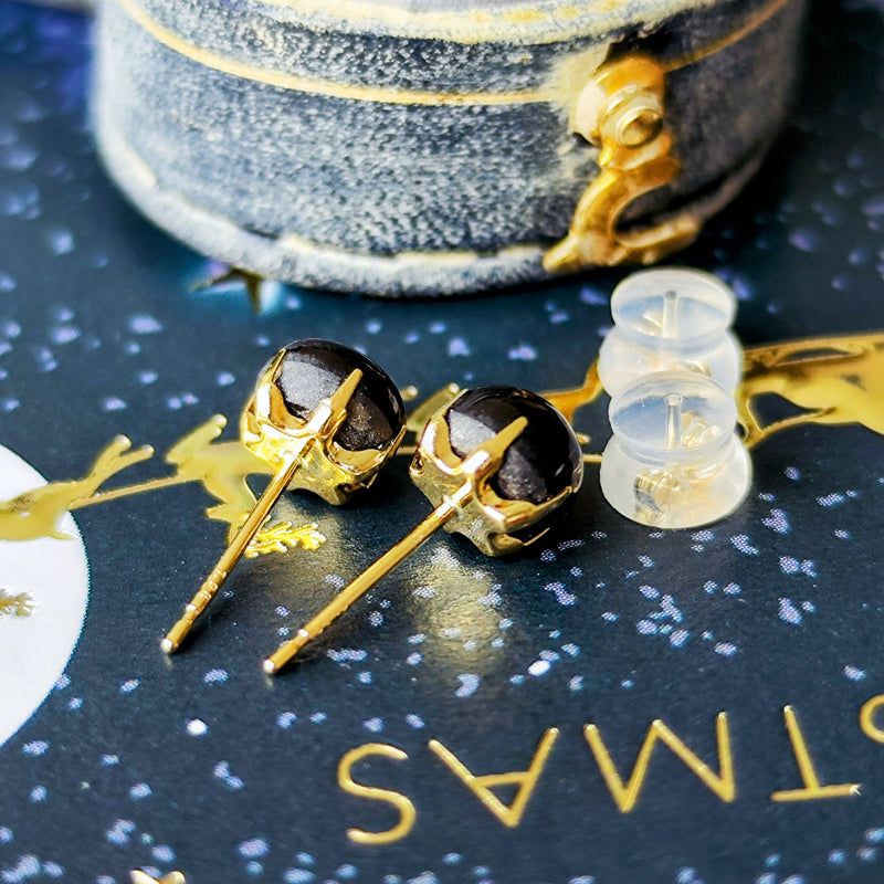 【魅惑の黒い宝石】天然ブラックスターサファイア 18金ピアス