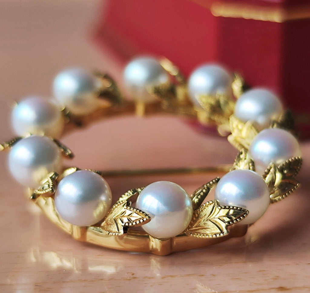 MIKIMOTO ミキモトあこや真珠 リースモチーフ ヴィンテージブローチ 18金