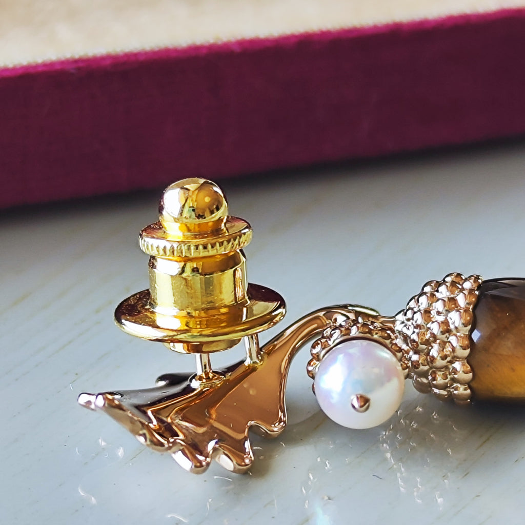 MIKIMOTO ミキモト ドングリのモチーフ タイガーアイ あこや真珠 ブローチ