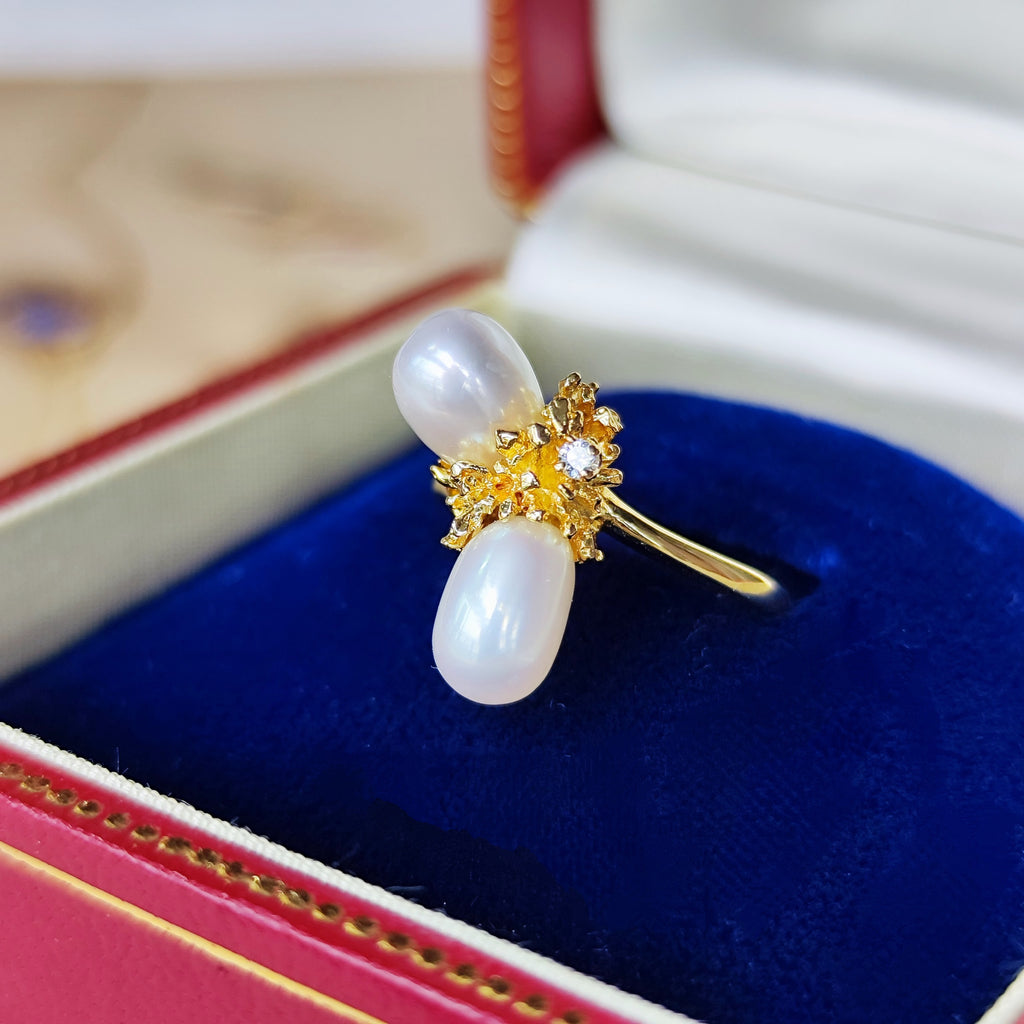 MIKIMOTO ミキモト 淡水真珠 天然ダイヤモンド 18金リング