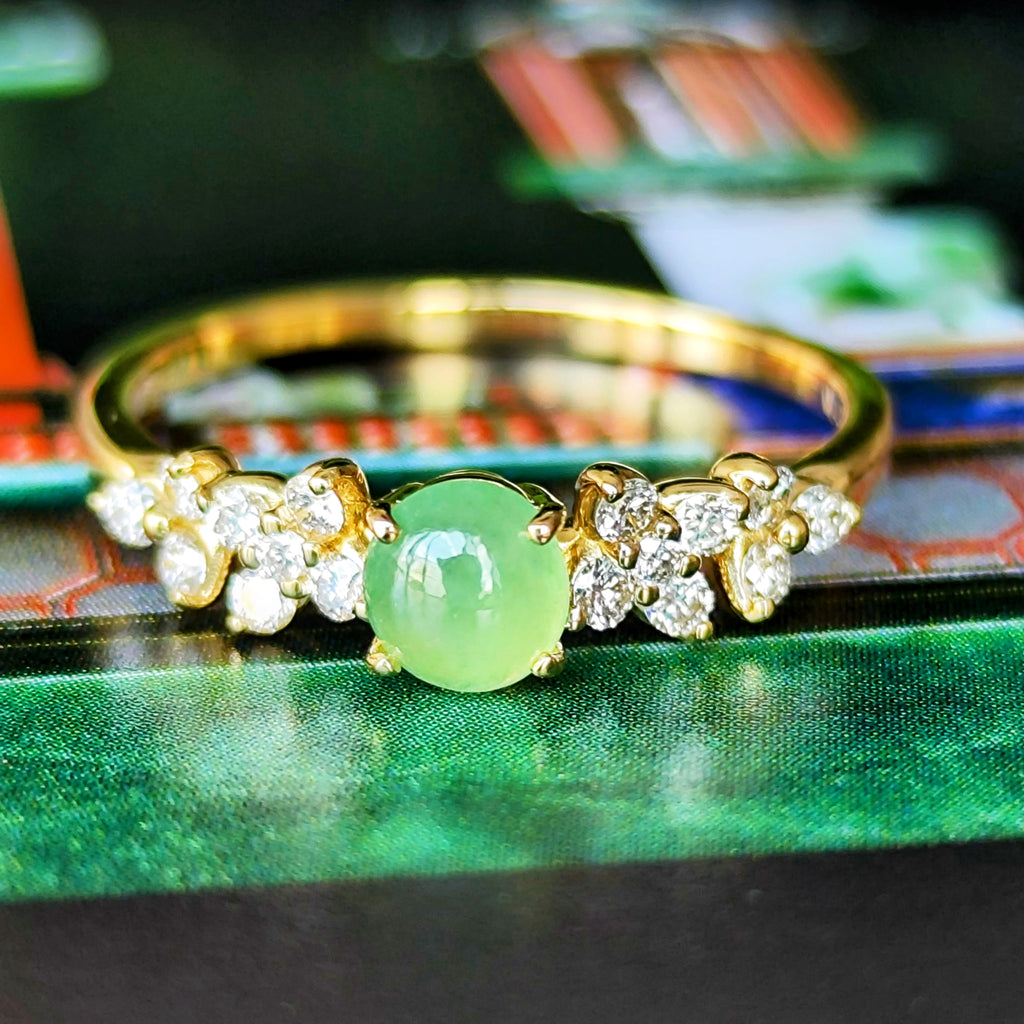 天然翡翠 天然ダイヤモンド 18金リング