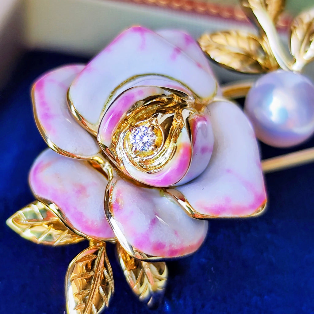 MIKIMOTO ミキモト プリンセスグレースコレクション あこや真珠 ダイヤモンド ブローチ 18金