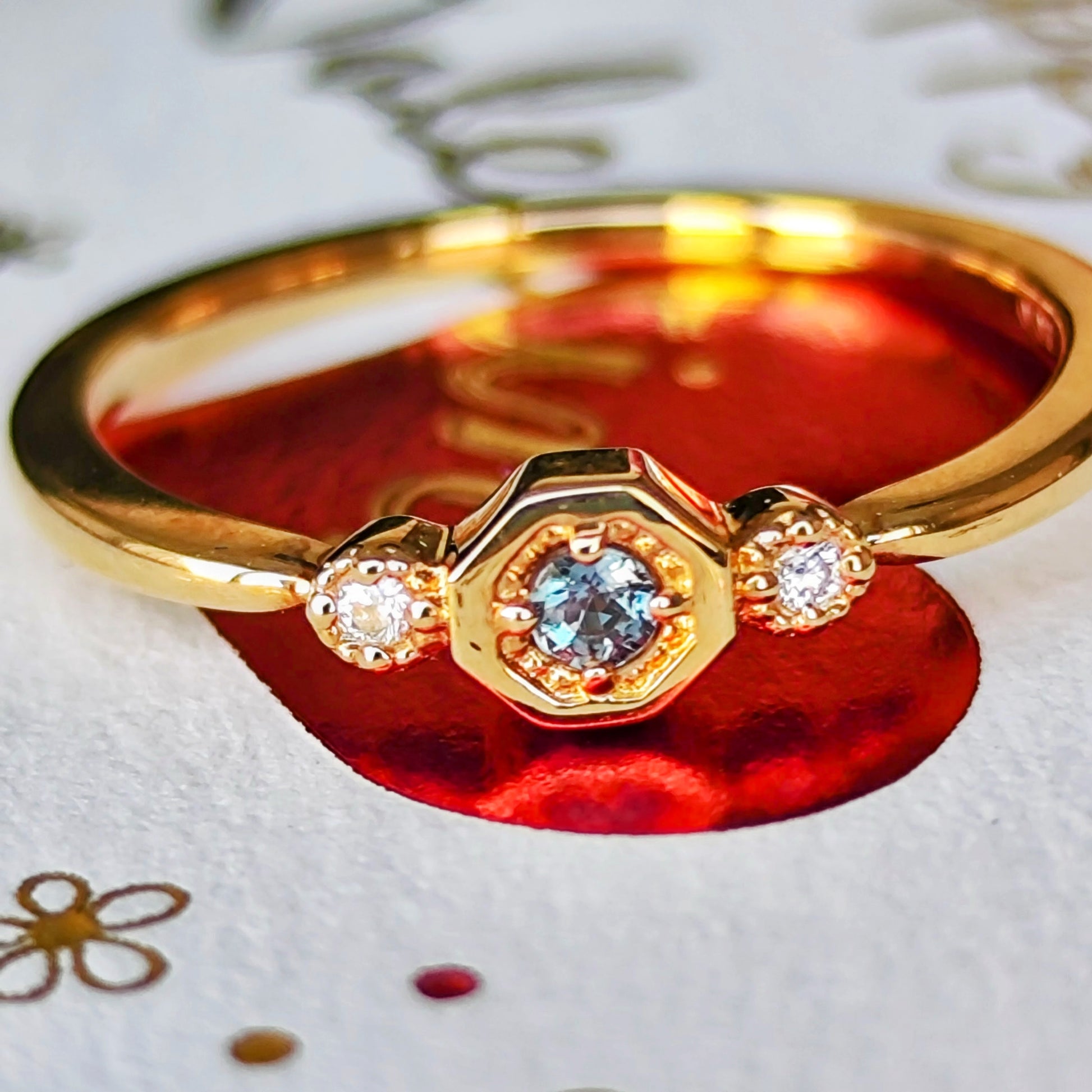 天然アレキサンドライト 天然ダイヤモンド 18金リング