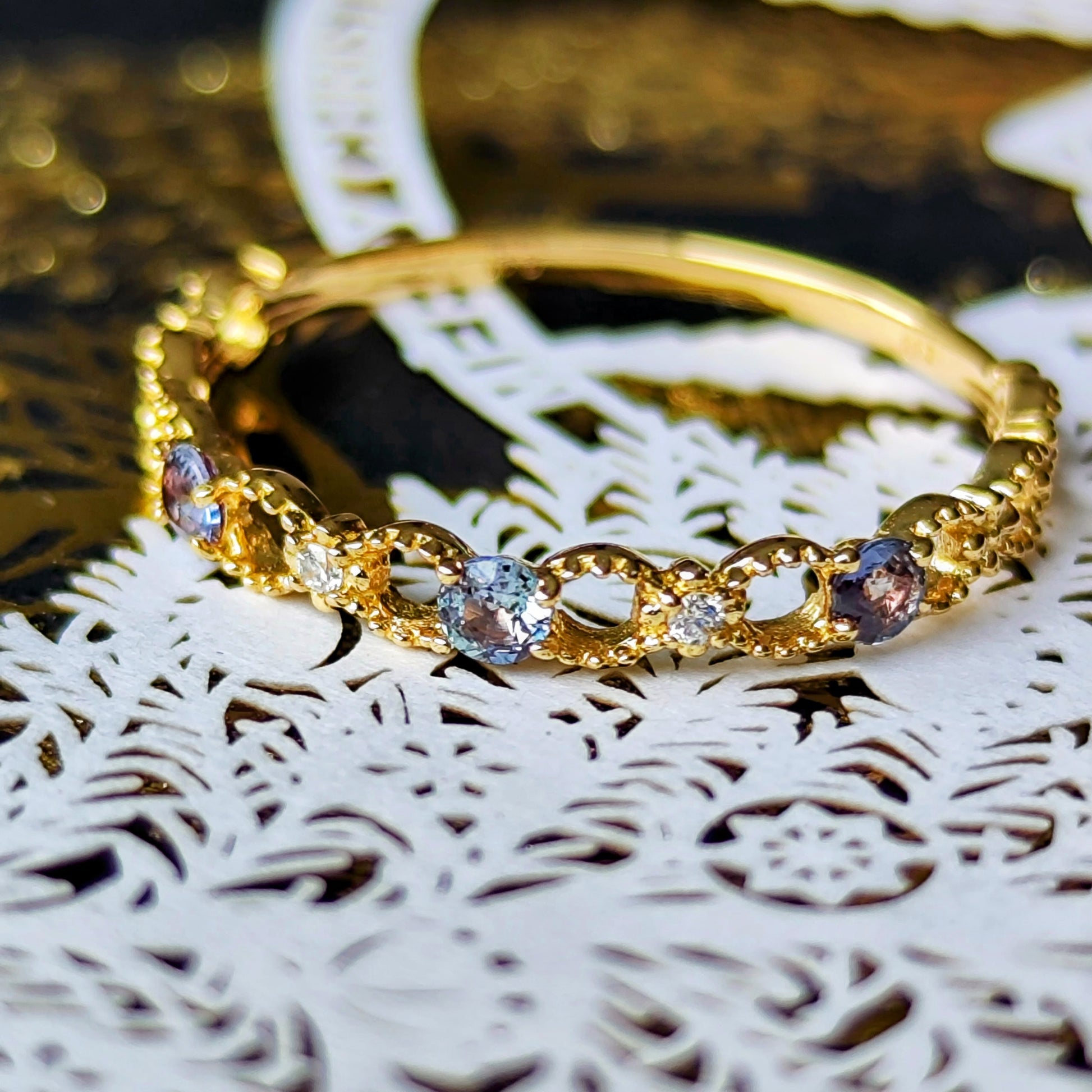 天然アレキサンドライト 天然ダイヤモンド レース リング