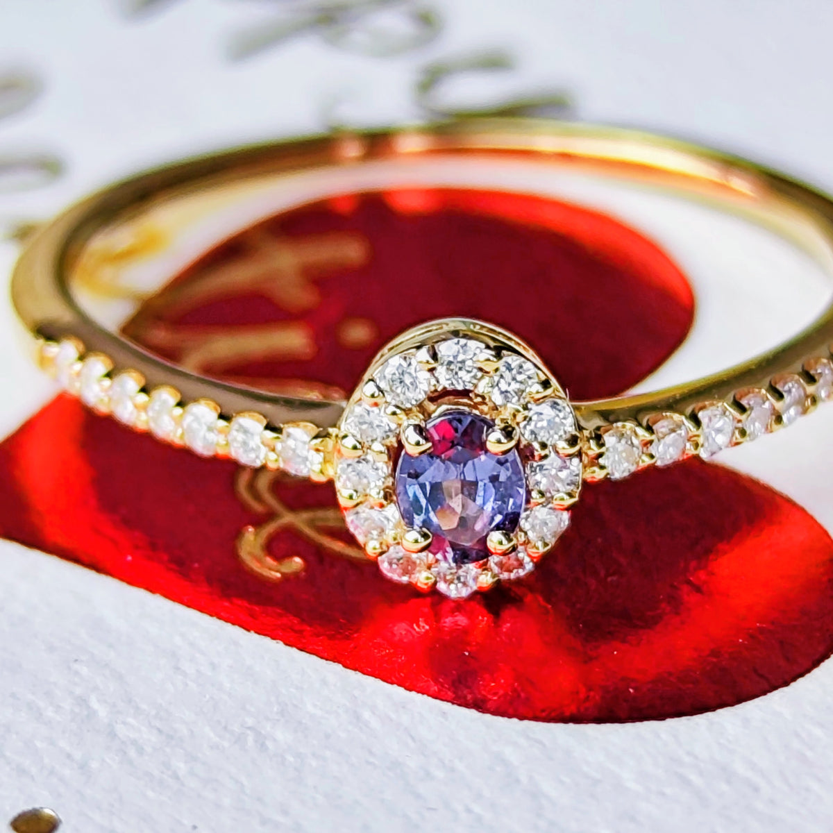 天然アレキサンドライト 0.10ct 天然ダイヤモンド 18金リング ②