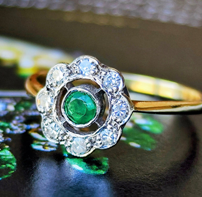 【イギリスアンティーク】天然エメラルド 天然ダイヤモンド