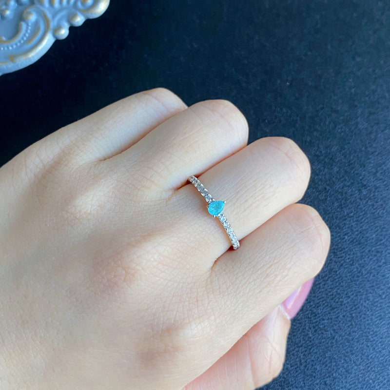 天然パライバトルマリン ペアシェイプ 天然ダイヤモンド リング