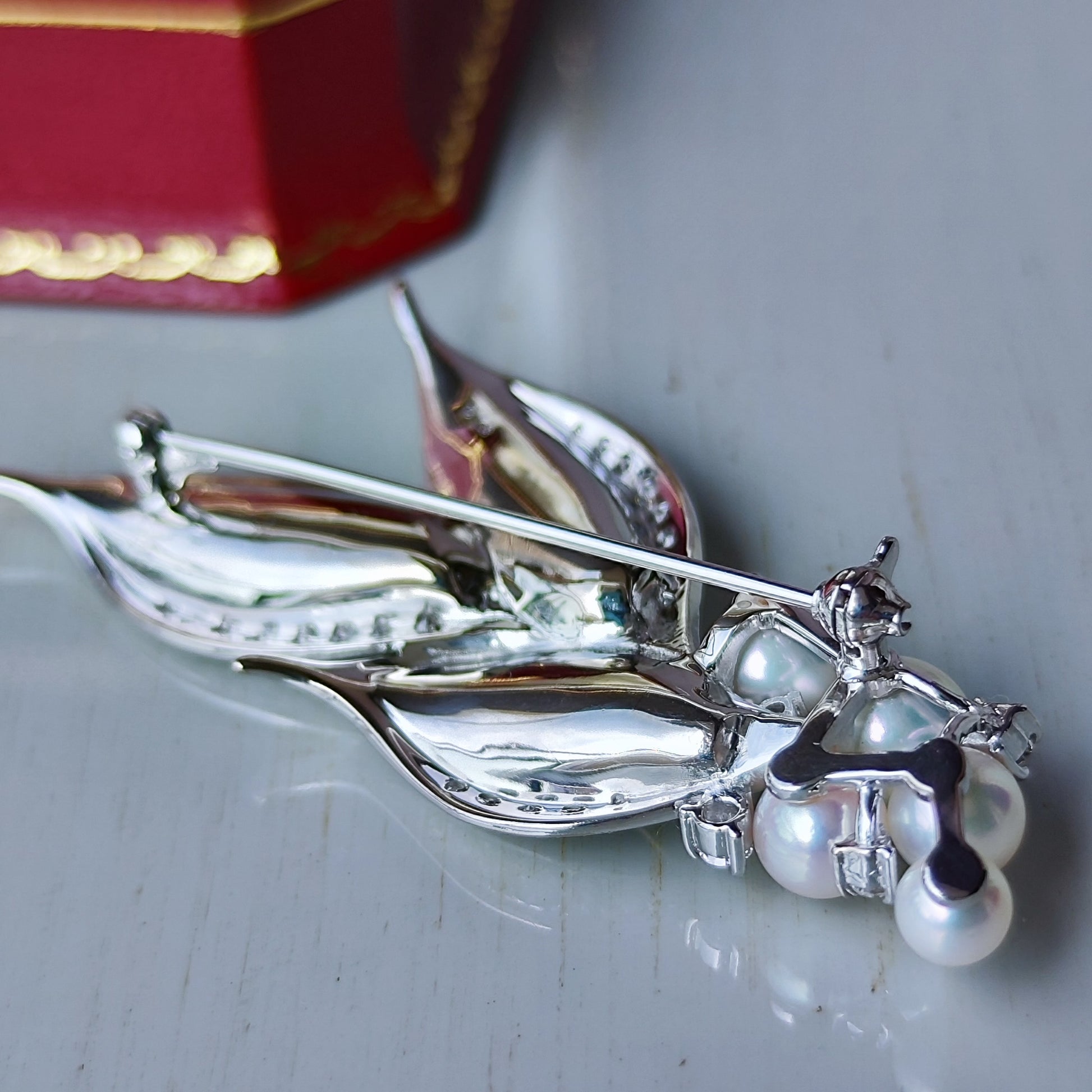 MIKIMOTO ミキモト 水芭蕉 あこや真珠 ダイヤモンド ブローチ