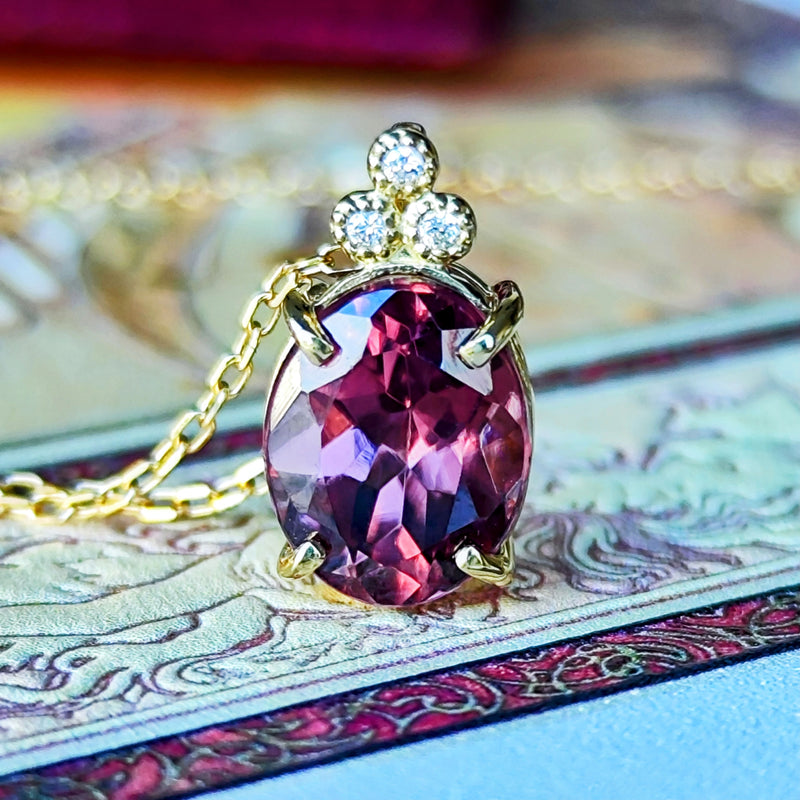 【ピンクジルコン】天然ジルコン 天然ダイヤモンド ネックレス