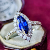 【ロイヤルブルー】天然サファイア マーキスカット 天然ダイヤモンド リング