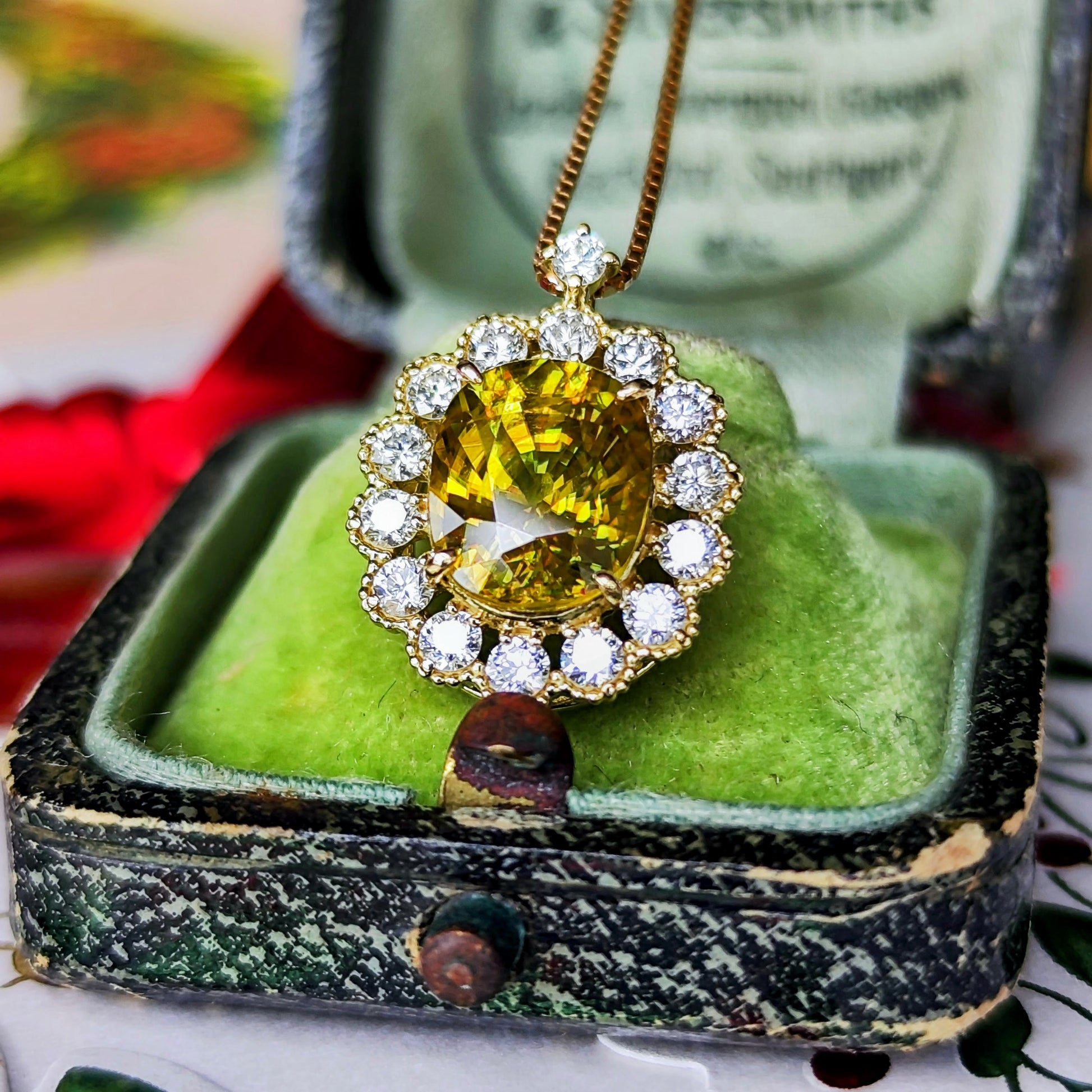 【大粒 3.22ct】天然スフェーン 天然ダイヤモンド ネックレス