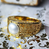 あこや真珠 透かし模様 イタリア 18金リング