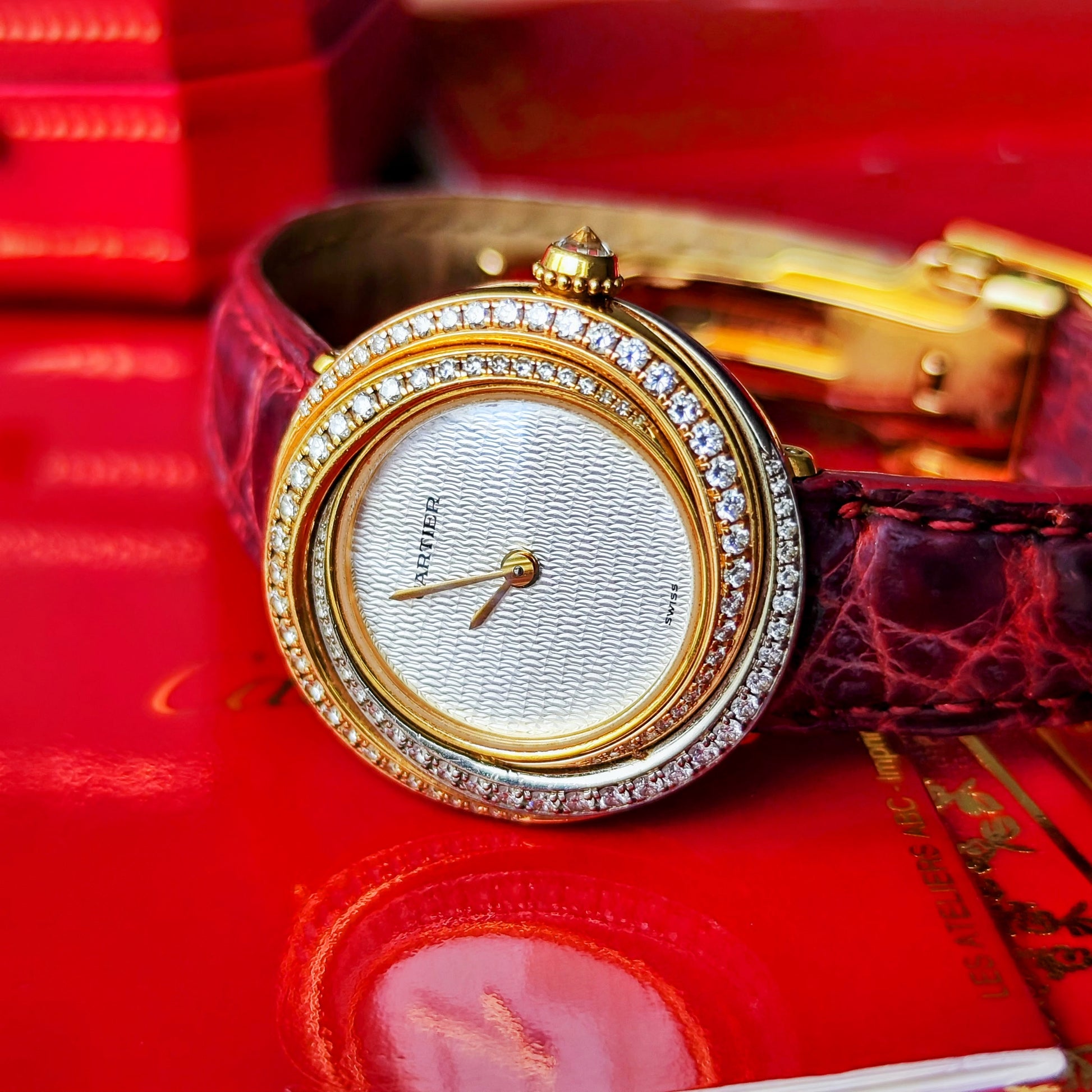 【金無垢】Cartier カルティエ トリニティ純正ダイヤモンド 18金無垢 クォーツ腕時計