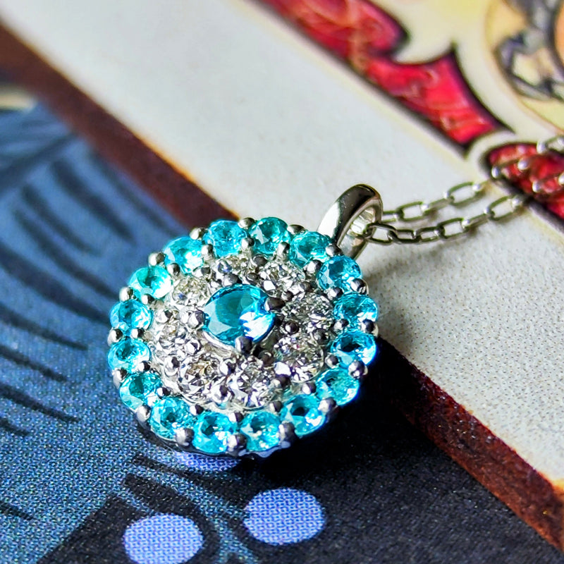 天然パライバトルマリン 天然ダイヤモンド ネックレス