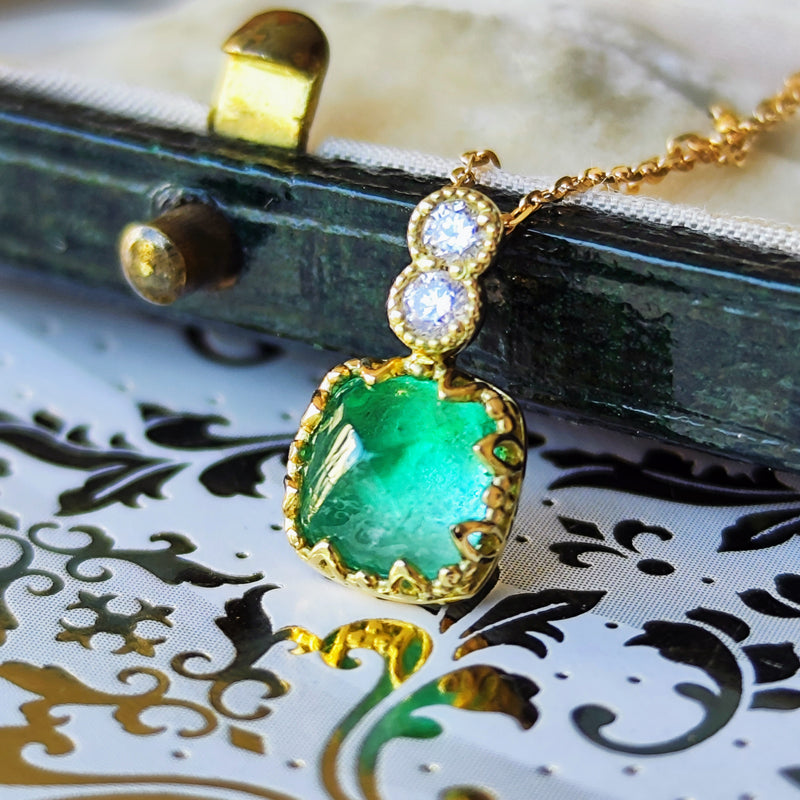 【シュガーローフ】天然エメラルド 天然ダイヤモンド ネックレス