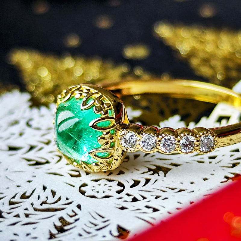 【シュガーローフ】天然エメラルド 天然ダイヤモンドリング