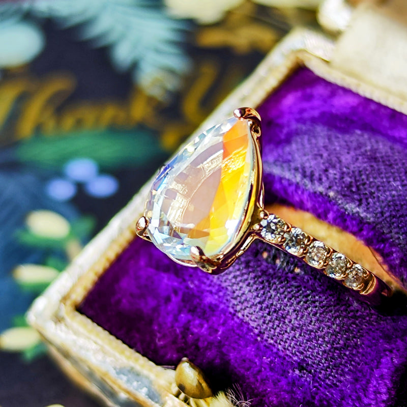 天然アンデシンラブラドライト 3.195ct 天然ダイヤモンド リング