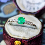 天然エメラルド カボションカット 天然ダイヤモンド リング