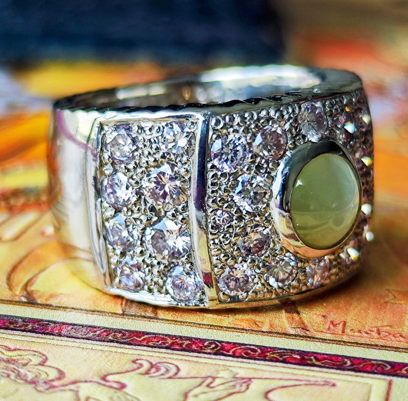 天然クリソベリルキャッツアイ 天然ピンクダイヤモンド プラチナリング