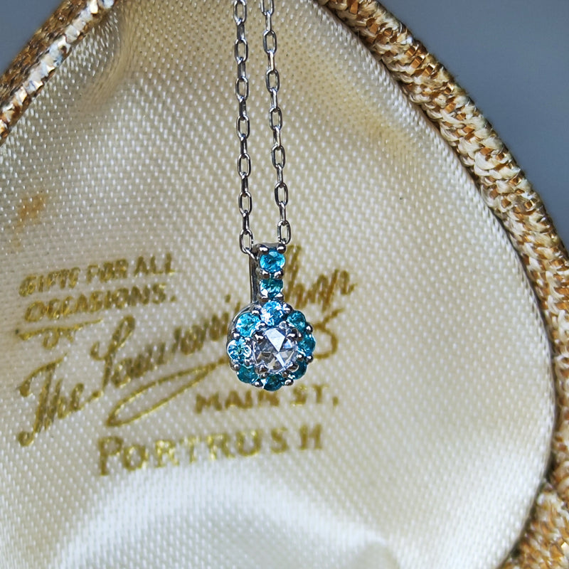 【ローズカット】天然パライバトルマリン 天然ダイヤモンド プラチナネックレス