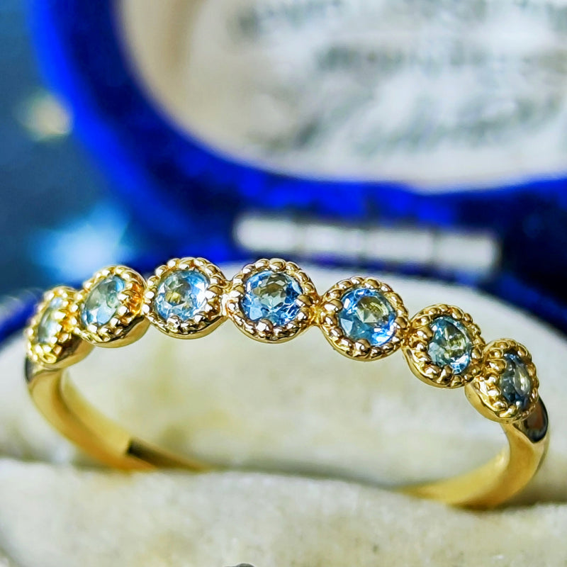 天然アクアマリン ハーフエタニティリング 18金