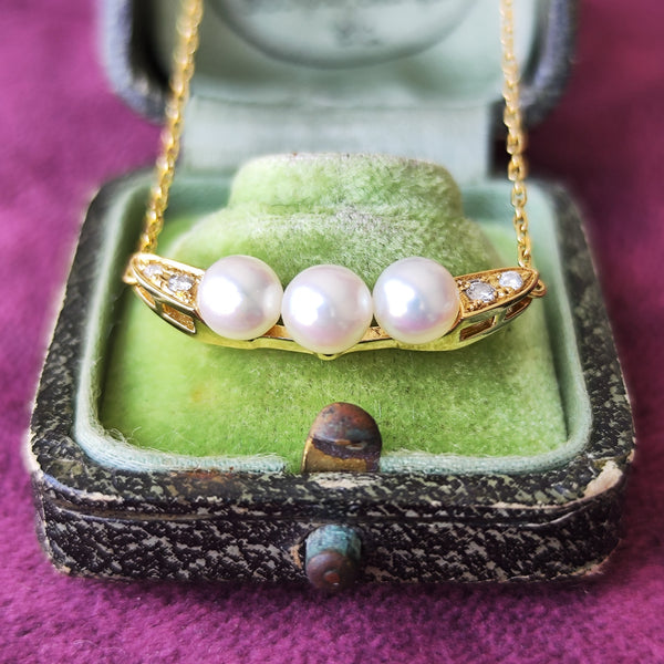 MIKIMOTO ミキモト あこや真珠 天然ダイヤモンド ネックレス