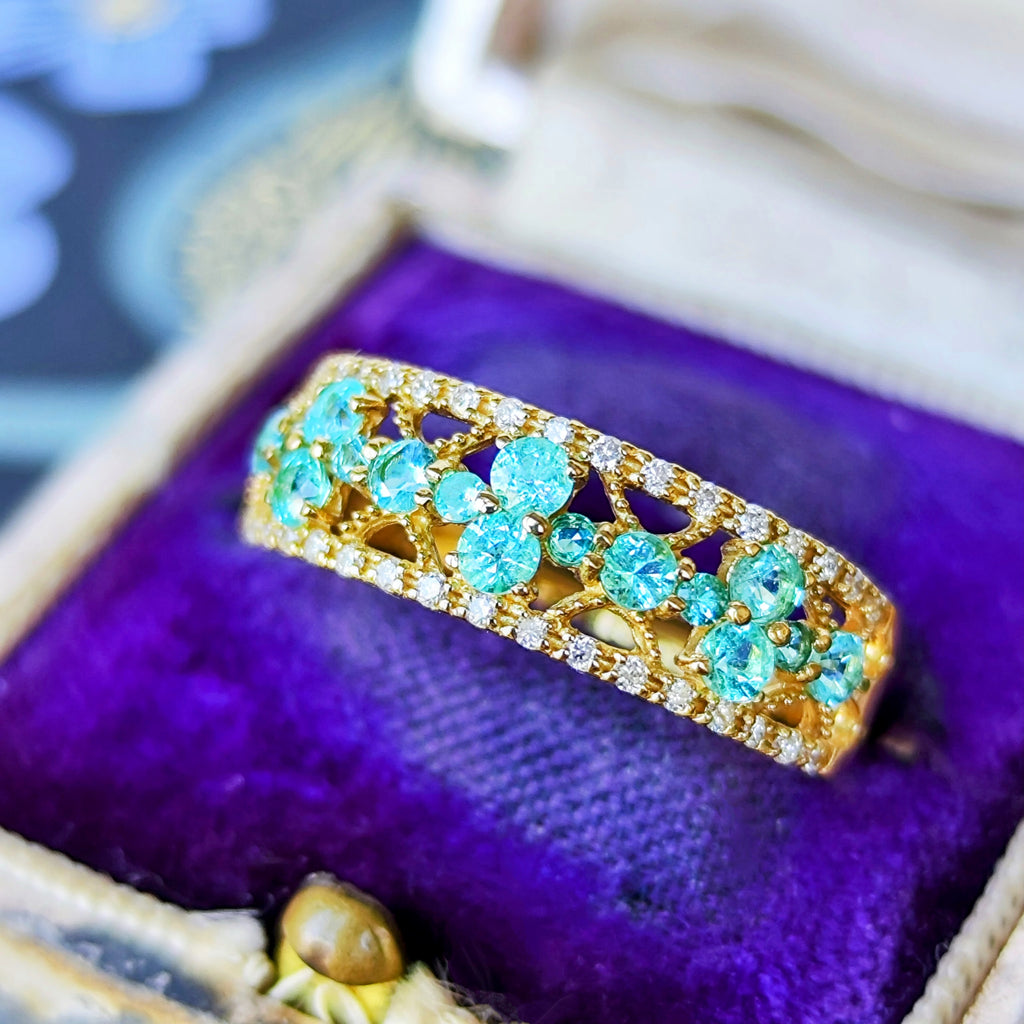 天然パライバトルマリン 天然ダイヤモンド 18金リング