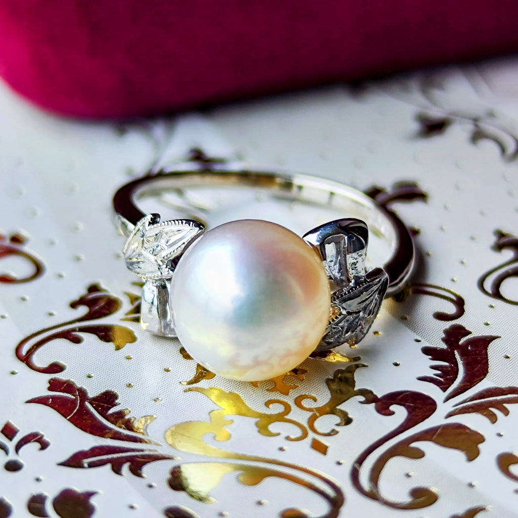 【オールドミキモト 】MIKIMOTO ミキモト あこや真珠 14金リング 陽刻