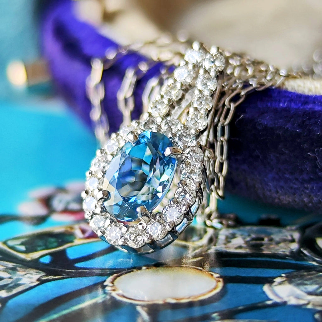 【サンタマリア】天然アクアマリン 天然ダイヤモンド ネックレス