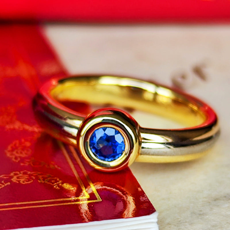 【Vintage Cartier】カルティエ モノストーン サファイア 18金スリーカラーリング