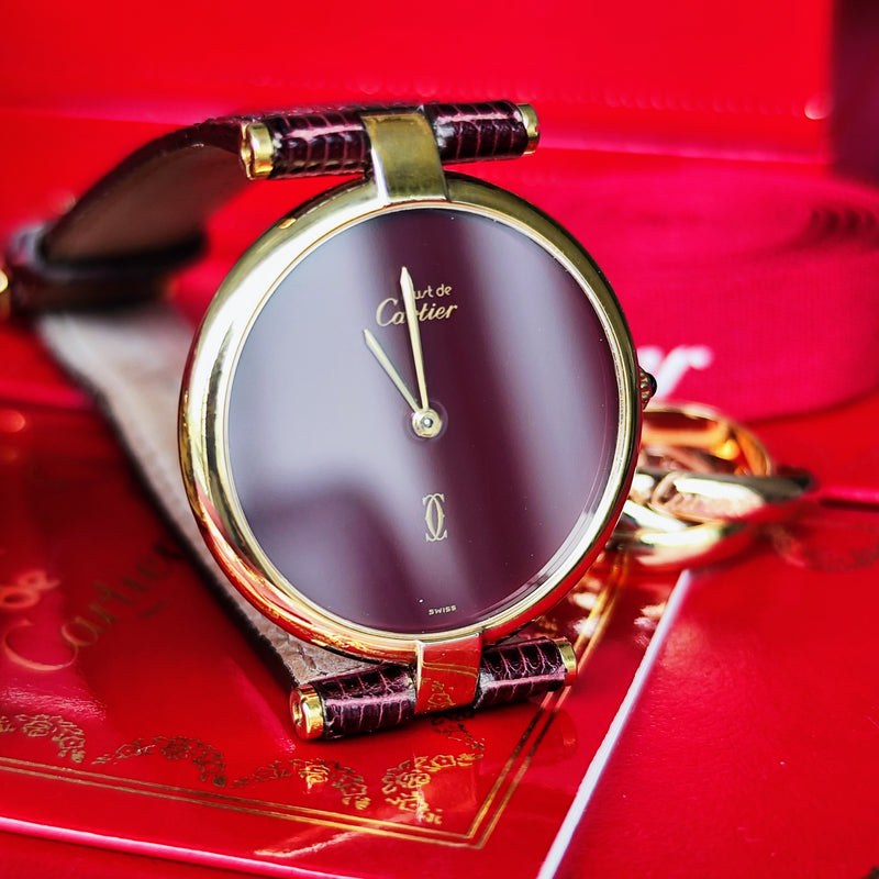 【ボーイズサイズ】Cartierカルティエ ヴァンドーム LM ボルドー文字盤 クォーツ腕時計