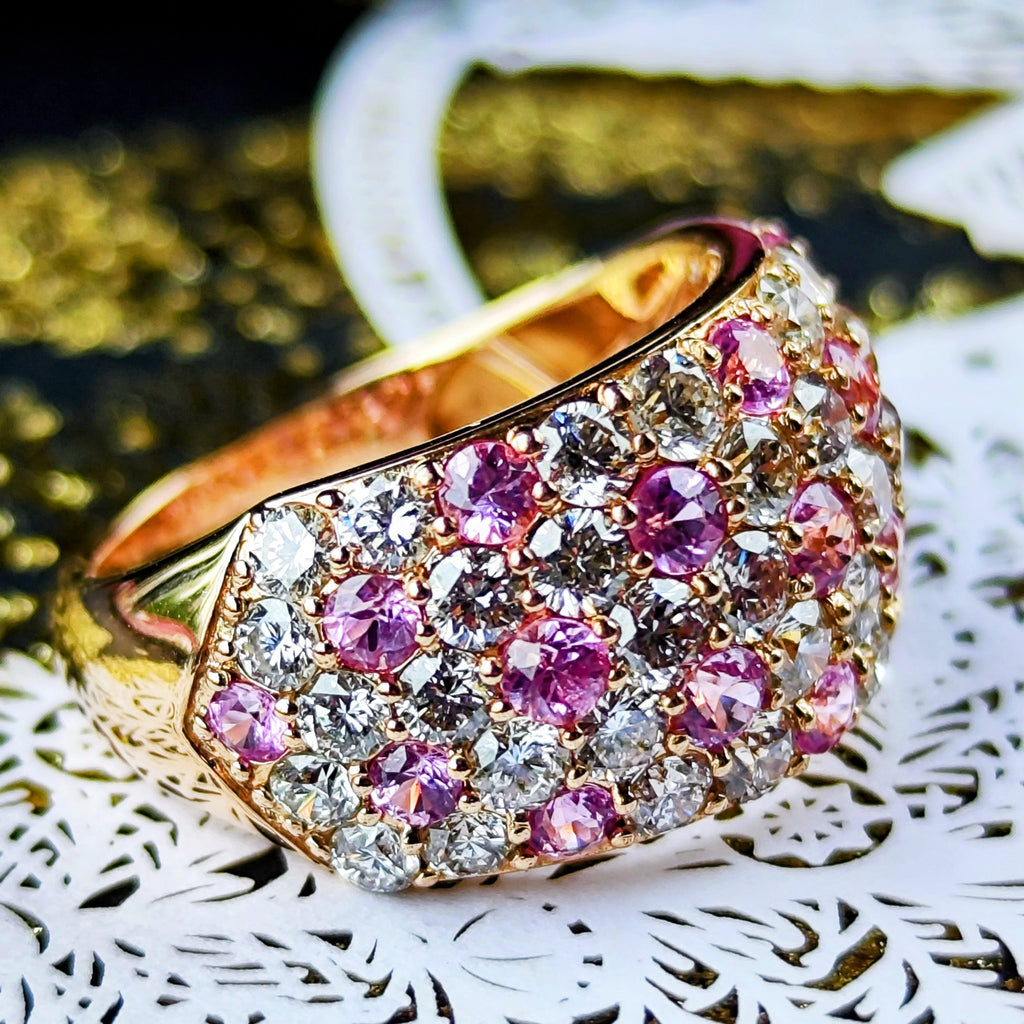 天然パパラチアサファイア 1.25ct 天然ダイヤモンド パヴェリング